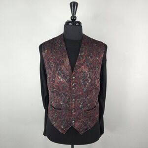 Wahmaker Suit Vest Mens Large Red Paisley Western Frontier Button Front USA